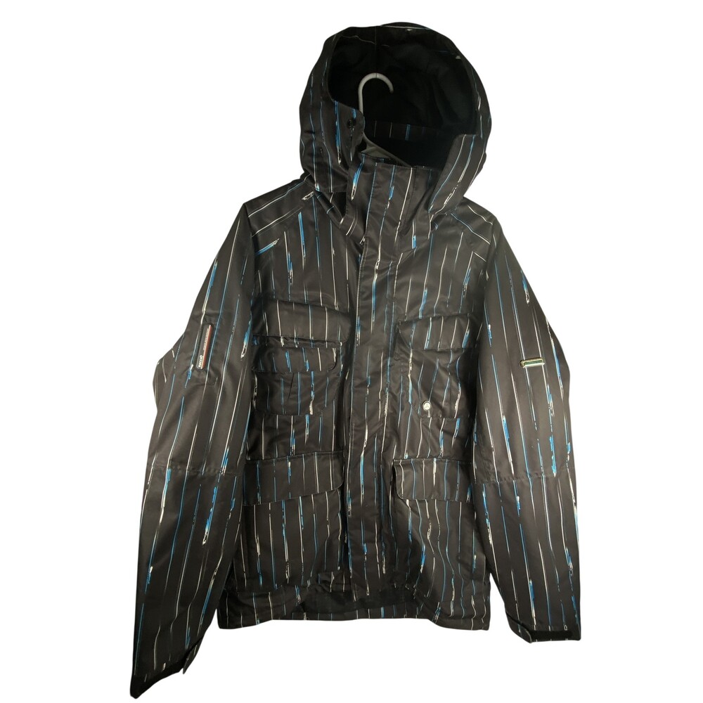 Ripzone Jacket Mens Medium Black Stripe Trilogy Ski Snowboard RECCO Hooded